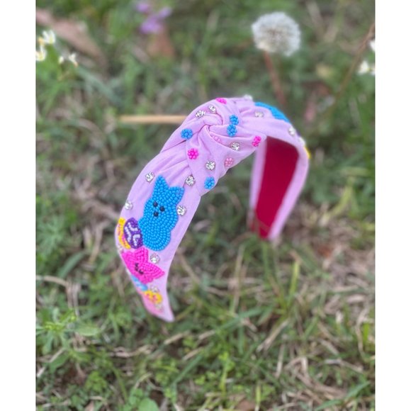 Easter Peeps Headband, Easter Bunny Peeps Seed Bead Headband, Beaded Bunny Peeps - Picture 2 of 3